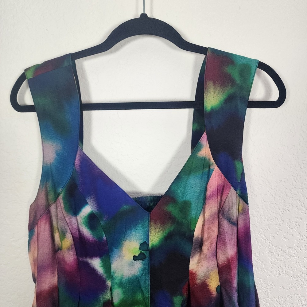 Anthropologie Printed V-Neck Pleated A-Line Watercolor Dress Size L - Picture 5 of 13